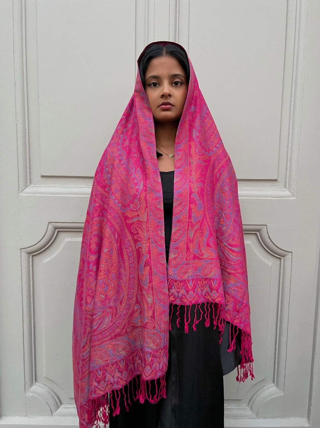 Foulard pashmina uni effiloché Rose | France Foulard pashmina uni effiloché Rose | France